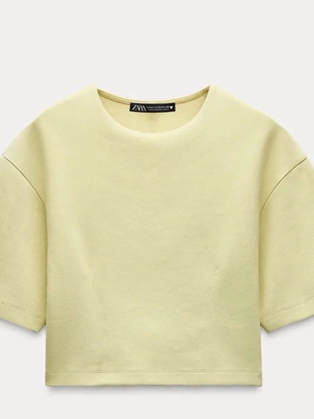 Zara women's Pale Yellow Short-Sleeve Sweatshirt Crop Top